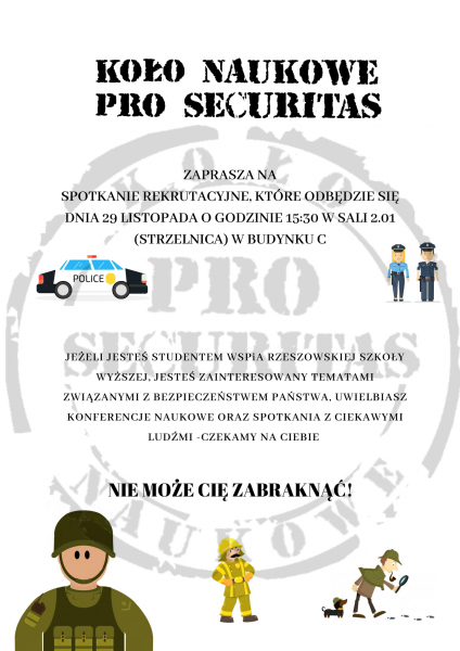 Plakat promujący koło naukowe Pro Securitas